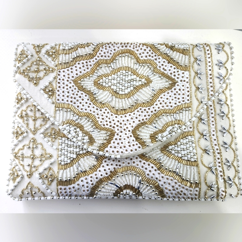 Cream Beaded clutch meduim size lulus brand